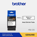 Brother HSe-231 Heat Shrink Tube Tape Cassette – Black on White, 11.7mm x 1.5m