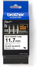 Brother HSe-231 Heat Shrink Tube Tape Cassette – Black on White, 11.7mm x 1.5m