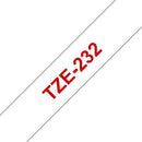 Brother TZ-232 P-touch Label Tape, 12mm, (1/2"), Red on White