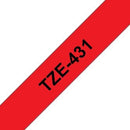 Brother TZ-431 P-touch Label Tape, 12mm, (1/2"), Black on Red