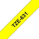 Brother TZ-631 P-touch Label Tape, 12mm, (1/2"), Black on Yellow