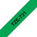 Brother TZ-731 P-touch Label Tape, 12mm, (1/2"), Black on Green