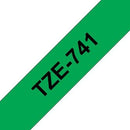 Brother TZ-741 P-touch Label Tape, 18mm, (3/4"), Black on Green