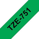 Brother TZ-751 P-touch Label Tape, 24mm, (1"), Black on Green