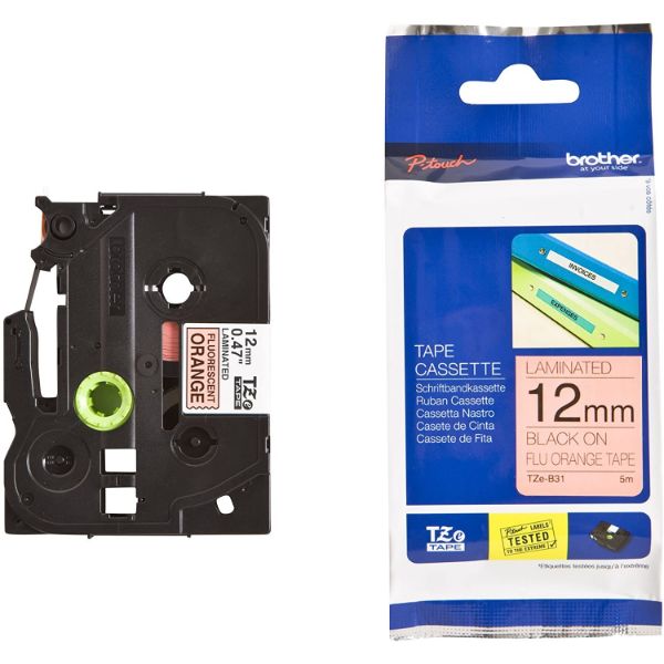 Brother TZe-B31 Labelling Tape Cassette 12mm x 8m - Black on Fluorescent Orange