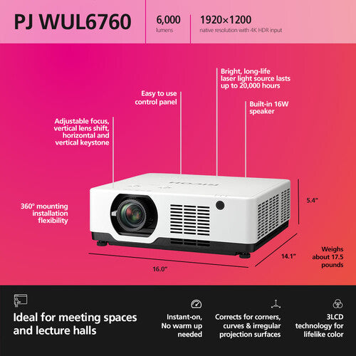 RICOH WUL6760 3LCD Laser Projector 6000 Lumens