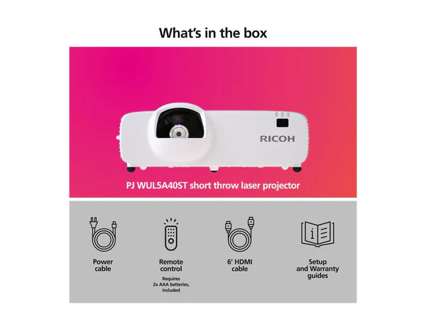 RICOH WUL5A40ST 3LCD Short Throw Laser Projector 4500 Lumens