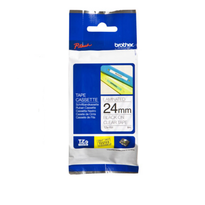 Brother TZ-151 P-touch Label Tape, 24mm, (1"), Black on Clear