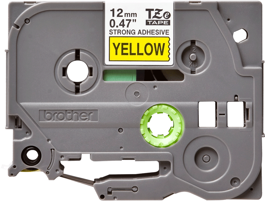 Brother P-touch 12mm TZ-S631 Strong Adhesive Tape, Black on Yellow