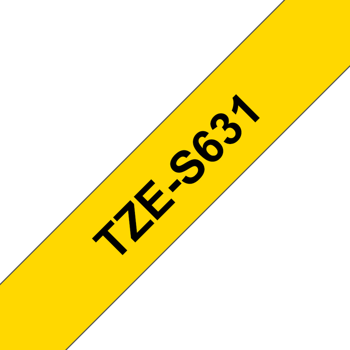 Brother P-touch 12mm TZ-S631 Strong Adhesive Tape, Black on Yellow