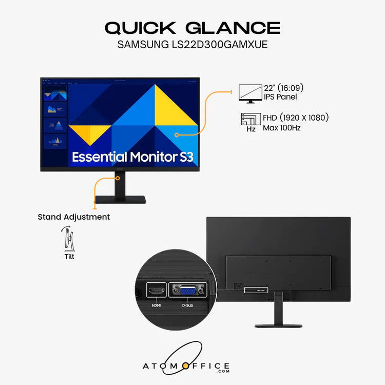 Samsung 22" FHD Flat Monitor | LS22D300GAMXUE