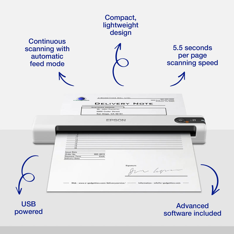 Epson WorkForce DS-70 Portable Document Scanner - Compact and Efficient