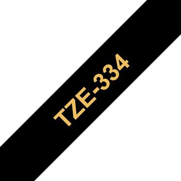 Brother TZ-334 P-touch Label Tape, 12mm, (1/2"), Gold on Black