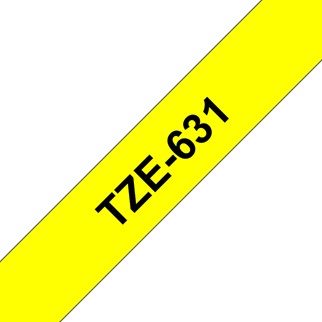 Brother TZ-631 P-touch Label Tape, 12mm, (1/2"), Black on Yellow
