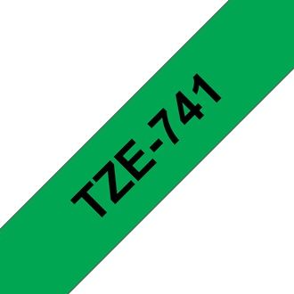 Brother TZ-741 P-touch Label Tape, 18mm, (3/4"), Black on Green
