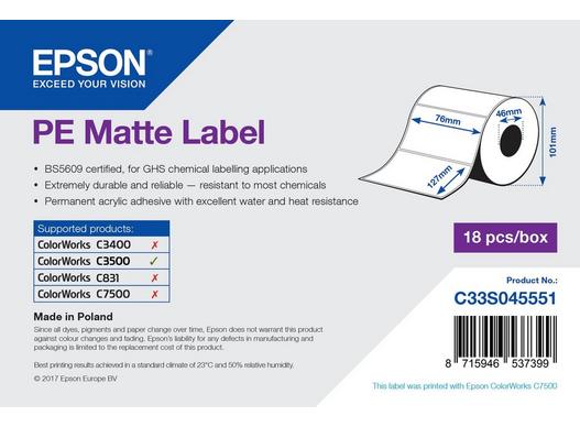 PE Matte Label - Die-cut Roll: 76mm x 127mm, 220 labels