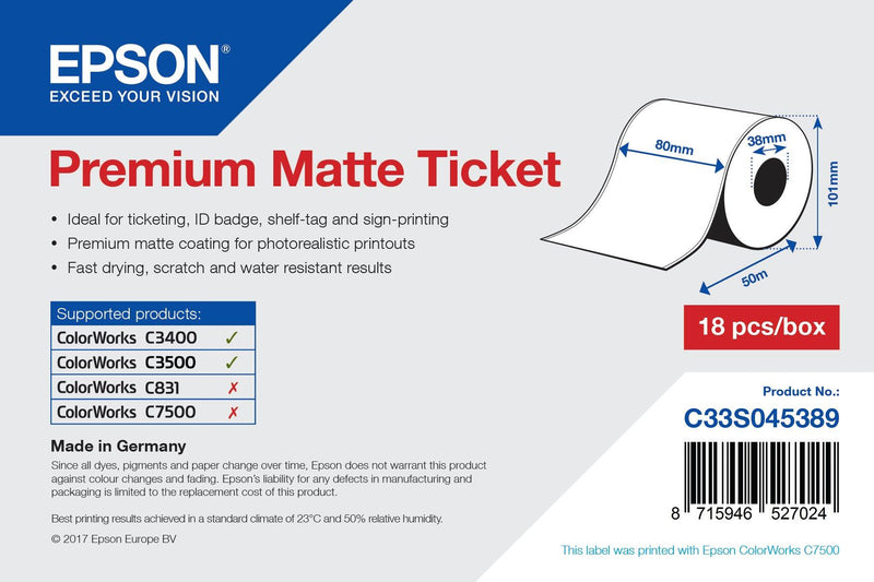 Premium Matte Ticket - Roll: 80mm x 50m