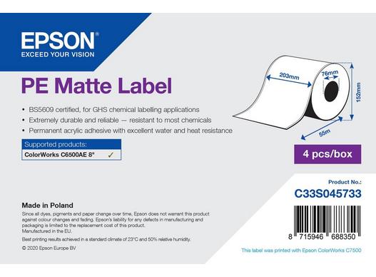 PE Matte Label - Continuous Roll: 203mm x 55m