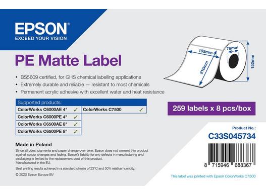 PE Matte Label - Die-Cut Roll: 105mm x 210mm, 259 labels