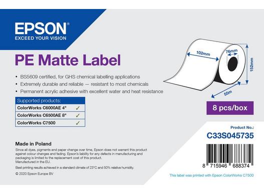 PE Matte Label - Continuous Roll: 102mm x 55m
