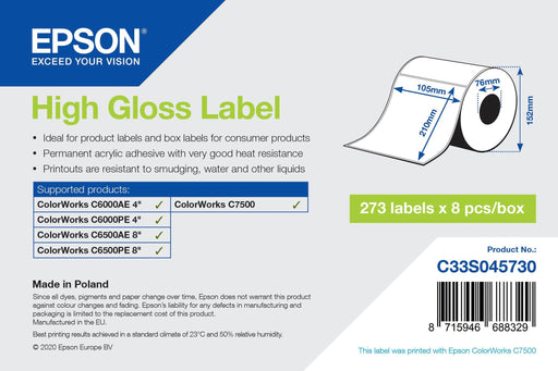High Gloss Label - Die-Cut: 105mm x 210mm, 273 labels
