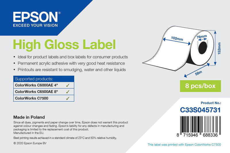 High Gloss Label - Continuous Roll: 102mm x 58m