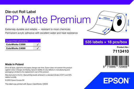 PE Matte Label - Die-cut Roll: 102mm x 51mm, 535 labels