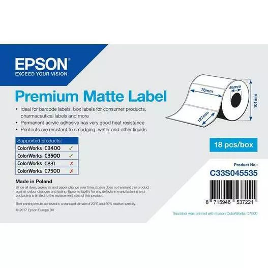 Premium Matte Label - Die-cut Roll: 76mm x 127mm, 265 labels